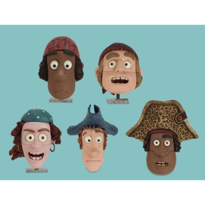 Lot # 126. Collection of Scarf, Peg Leg Hastings, Gunpowder Gertie, Ghostly Colin and Additional Pirate Stop-Motion Puppet Heads ### PIRATES! IN AN ADVENTURE WITH SCIENTISTS! THE, (2012)