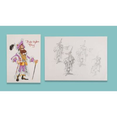 Lot # 128. Pirate Captain "Bling" Hand-Painted Colour Concept Artwork and Hand-Drawn Character Sketches ### PIRATES! IN AN ADVENTURE WITH SCIENTISTS! THE, (2012)