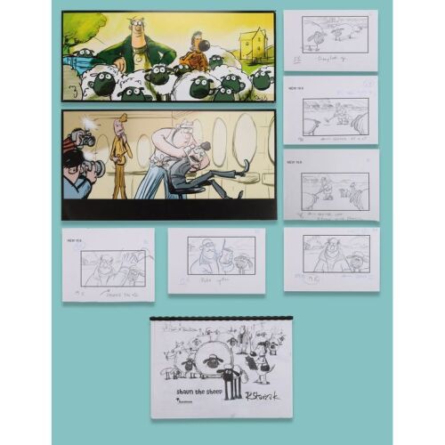 Lot # 146. Six Hand-Drawn Storyboards by Richard Starzak with Two Printed Pitch Artworks and Storyboard Booklet ### SHAUN THE SHEEP MOVIE (2015)