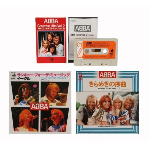 Lot # 4. Anni-Frid Lyngstad, Benny Andersson, Bjorn Ulvaeus and Agnetha Faltskog-Autographed Japanese Greatest Hits Vol. 2 Cassette and Pair of Autographed Picture Inserts ### ABBA