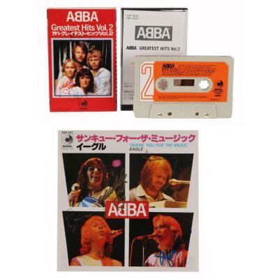 Lot # 4. Anni-Frid Lyngstad, Benny Andersson, Bjorn Ulvaeus and Agnetha Faltskog-Autographed Japanese Greatest Hits Vol. 2 Cassette and a Fully Autographed Picture Insert ### ABBA