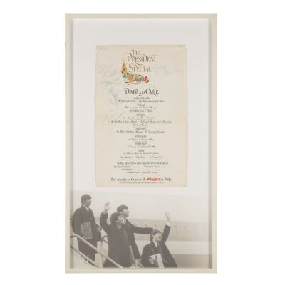 Lot # 17. John Lennon, Paul McCartney, George Harrison, and Ringo Starr-Autographed Framed Pan Am Menu from Their First Flight to the USA, 1964 ### BEATLES, THE