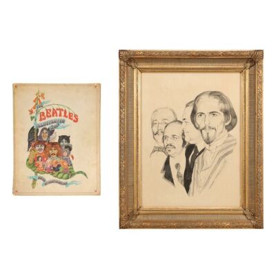 Lot # 20. Framed ''When I'm Sixty-Four'' Original Hand-Painted Artwork by Michael Leonard and The Beatles Illustrated Lyrics Book, 1968 and 1969 ### BEATLES, THE