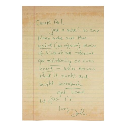 Lot # 32. John Lennon-Handwritten Letter to Apple Records Producer Al Steckler Regarding the Elephant's Memory Song "Liberation Special" ### JOHN LENNON