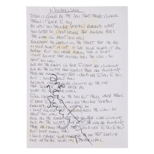 Lot # 176. Noel Gallagher-Autographed and Handwritten "Wonderwall" Lyrics ### OASIS