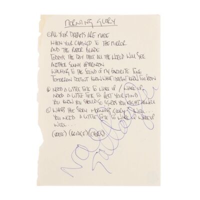 Lot # 179. Noel Gallagher-Autographed Handwritten "Morning Glory" Lyrics ### OASIS