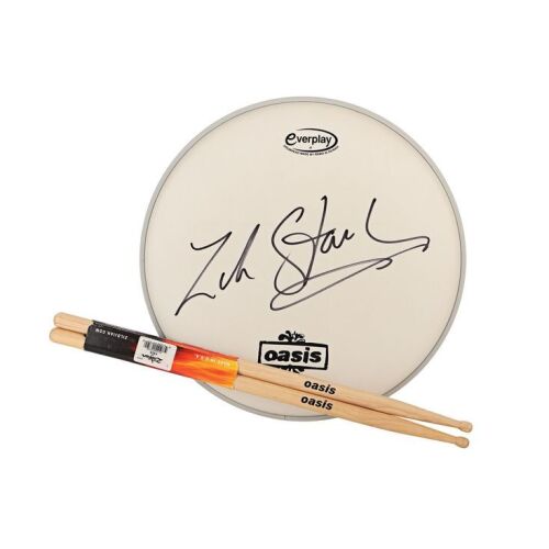 Lot # 181. Zak Starkey-Autographed Drumskin and Sticks ### OASIS
