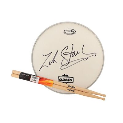 Lot # 181. Zak Starkey-Autographed Drumskin and Sticks ### OASIS