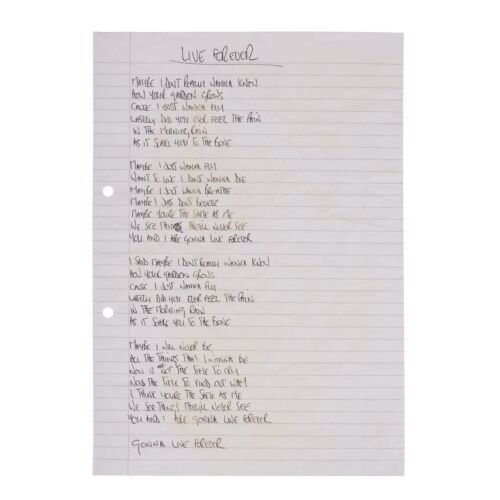 Lot # 182. Noel Gallagher Handwritten ''Live Forever'' Lyrics ### OASIS