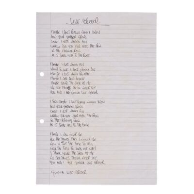 Lot # 182. Noel Gallagher Handwritten ''Live Forever'' Lyrics ### OASIS