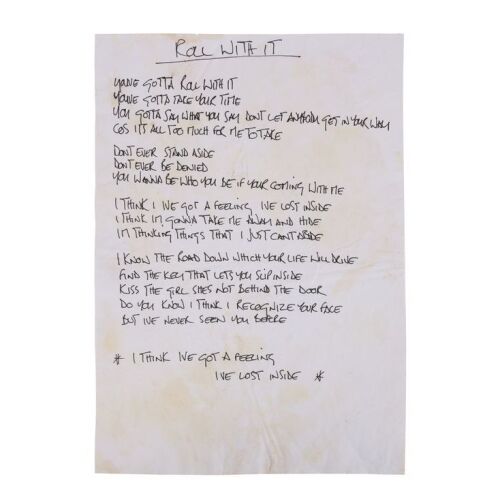 Lot # 183. Noel Gallagher Handwritten ''Roll with It'' Lyrics ### OASIS