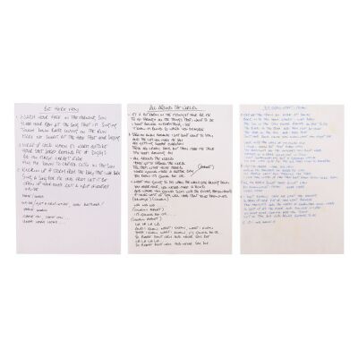 Lot # 185. Noel Gallagher Handwritten "D'You Know What I Mean?", "Be Here Now" and "All Around the World" Lyrics ### OASIS
