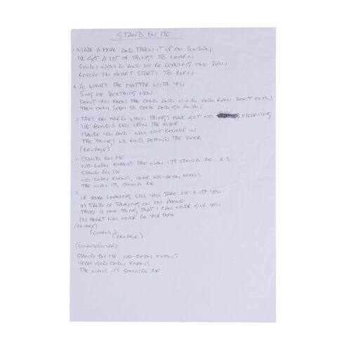 Lot # 190. Noel Gallagher-Handwritten "Stand by Me" Lyrics ### OASIS