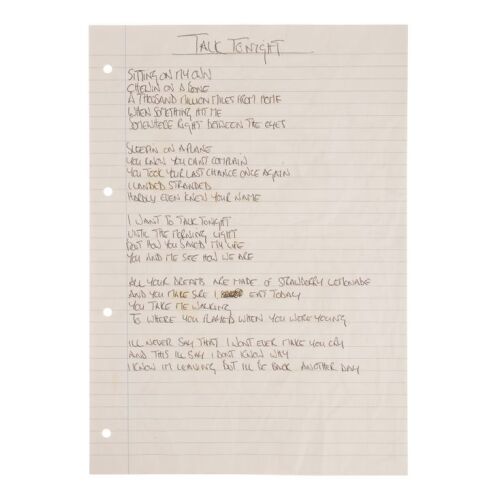 Lot # 205. Noel Gallagher Handwritten ''Talk Tonight'' Lyrics ### OASIS