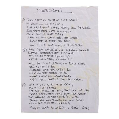 Lot # 206. Noel Gallagher Handwritten "The Masterplan" Lyrics ### OASIS