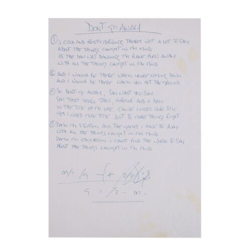 Lot # 207. Noel Gallagher Handwritten "Don't Go Away" Lyrics ### OASIS