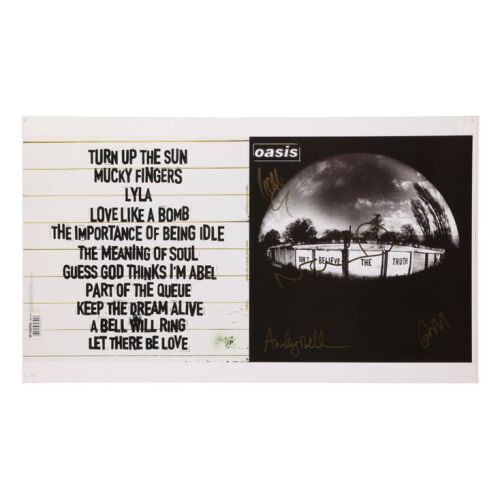 Lot # 209. Liam Gallagher, Noel Gallagher, Andy Bell and Gem Archer-Autographed Don't Believe The Truth Album Cover Printer's Proof ### OASIS