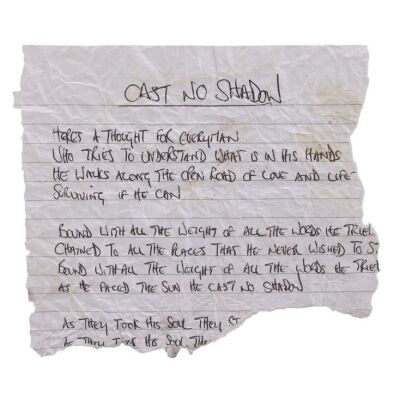 Lot # 215. Noel Gallagher Handwritten "Cast No Shadow" Partial Lyrics ### OASIS