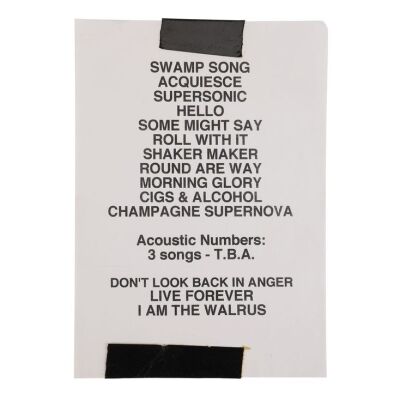 Lot # 216. Paul "Guigsy" McGuigan Stage-Used Setlist for Cardiff International Arena, 1996 ### OASIS