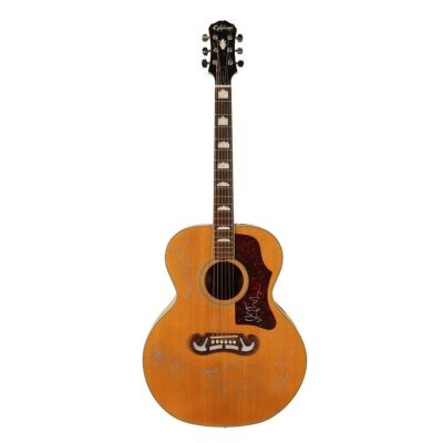 Lot # 219. Noel Gallagher, Liam Gallagher, Paul "Bonehead" Arthurs, Paul "Guigsy" McGuigan and Alan White-Autographed Epiphone EJ200 Acoustic Guitar ### OASIS
