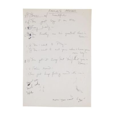 Lot # 263. The Reinhold Mack Collection: Freddie Mercury Handwritten ''Foolin' Around'' Early Version Opening Verse and Refrain Lyrics ### FREDDIE MERCURY
