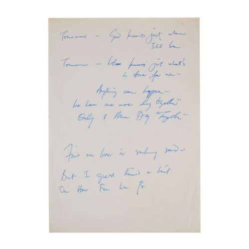 Lot # 266. The Reinhold Mack Collection: Freddie Mercury Handwritten ''Love Me Like There's No Tomorrow'' Bridge Section Working Lyrics ### FREDDIE MERCURY