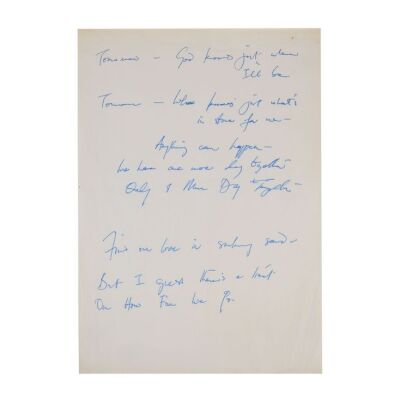 Lot # 266. The Reinhold Mack Collection: Freddie Mercury Handwritten ''Love Me Like There&rsquo;s No Tomorrow'' Bridge Section Working Lyrics ### FREDDIE MERCURY