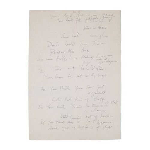 Lot # 268. The Reinhold Mack Collection: Freddie Mercury Handwritten ''Don't Try and Teach Me New Ways'' Unidentified Working Lyrics on Der Musikmarkt Album Chart Poster ### FREDDIE MERCURY