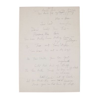 Lot # 268. The Reinhold Mack Collection: Freddie Mercury Handwritten ''Don't Try and Teach Me New Ways'' Unidentified Working Lyrics on Der Musikmarkt Album Chart Poster ### FREDDIE MERCURY