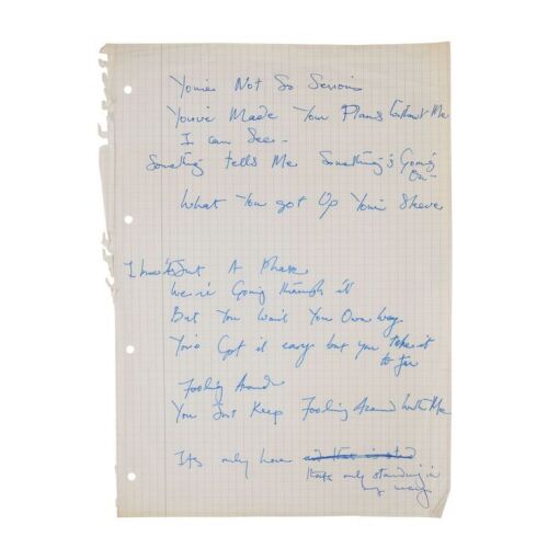 Lot # 270. The Reinhold Mack Collection: Freddie Mercury Handwritten ''Foolin' Around'' Early Version Opening Verse Lyrics ### FREDDIE MERCURY