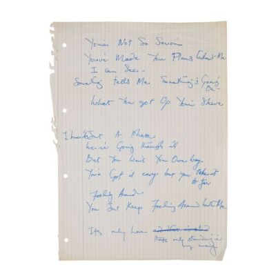 Lot # 270. The Reinhold Mack Collection: Freddie Mercury Handwritten ''Foolin' Around'' Early Version Opening Verse Lyrics ### FREDDIE MERCURY