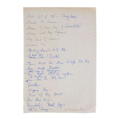 Lot # 293. The Reinhold Mack Collection: Freddie Mercury Handwritten Mr. Bad Guy Album Tracklist ### FREDDIE MERCURY