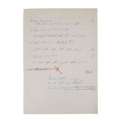 Lot # 295. The Reinhold Mack Collection: Freddie Mercury Handwritten Mr. Bad Guy Album Track Mixing Log ### FREDDIE MERCURY