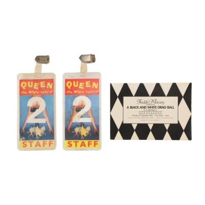 Lot # 299. The Reinhold Mack Collection: Freddie Mercury 39th Birthday Party Invitation and Two Magic Tour Staff Passes ### QUEEN