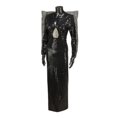Lot # 374. Tina Turner "Private Dancer" Music Video Production Black Sequin and Rhinestone Dress ### TINA TURNER