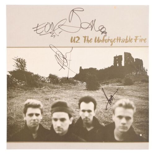 Lot # 375. Bono, The Edge, Adam Clayton and Larry Mullen Jr.-Autographed The Unforgettable Fire Album Sleeve ### U2
