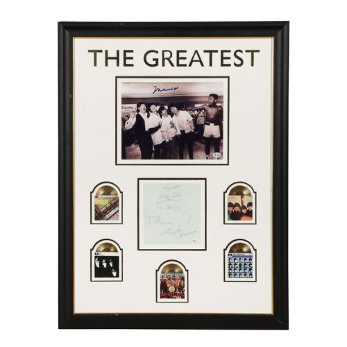 Lot # 22. Framed John Lennon, Paul McCartney, George Harrison and Ringo Starr-Autographed Page and Muhammad Ali-Autographed Photograph ### BEATLES, THE