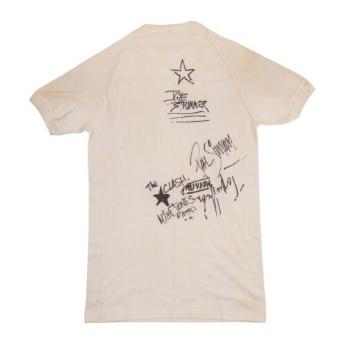 Lot # 66. Joe Strummer, Mick Jones, Paul Simonon and Topper Headon-Autographed White T-Shirt from Thebarton Theatre Concert, 1982 ### CLASH, THE