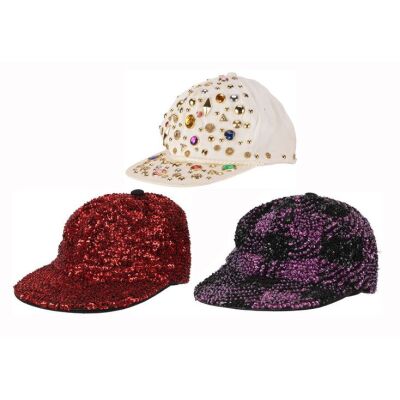 Lot # 92. Elton John-Owned Gem, Red Sequin, and Purple Sequin Baseball Caps ### ELTON JOHN