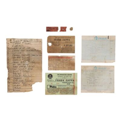 Lot # 99. Handwritten Setlist from Frank Zappa's Final Tour with Five Tour Tickets, 1988 ### FRANK ZAPPA