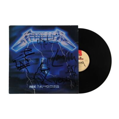 Lot # 133. James Hetfield, Kirk Hammett, Lars Ulrich and Cliff Burton-Autographed Ride the Lightning Vinyl ### METALLICA