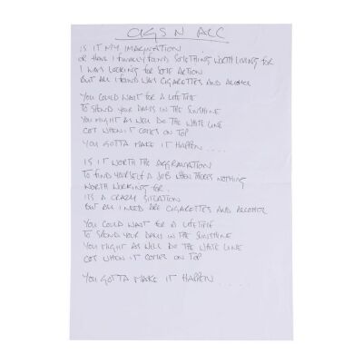 Lot # 192. Noel Gallagher Handwritten "Cigarettes and Alcohol" Lyrics ### OASIS