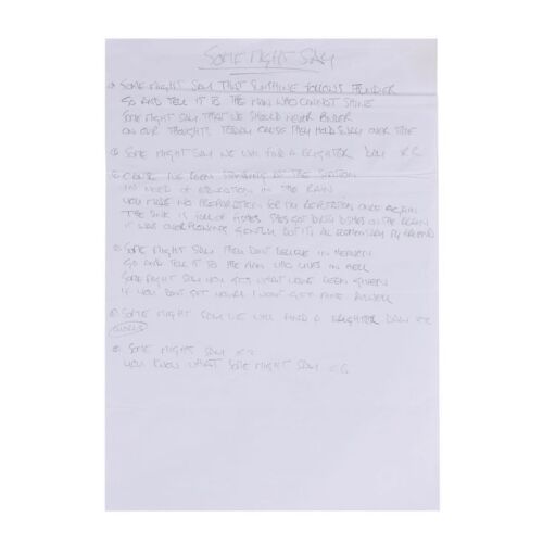 Lot # 195. Noel Gallagher Handwritten "Some Might Say" A3 Lyrics ### OASIS