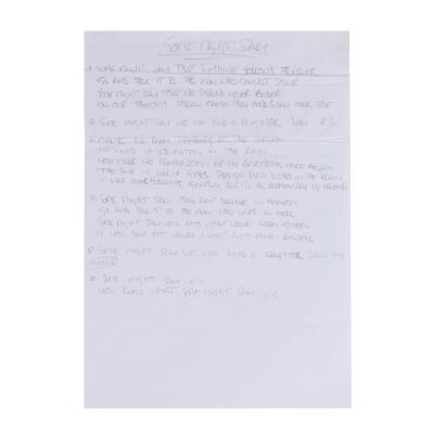 Lot # 195. Noel Gallagher Handwritten "Some Might Say" A3 Lyrics ### OASIS