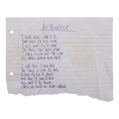 Lot # 199. Noel Gallagher Handwritten "Acquiesce" Lyrics ### NOEL GALLAGHER