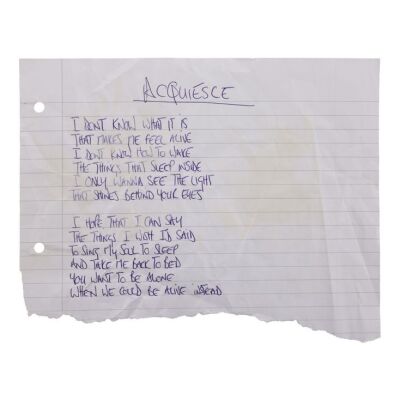 Lot # 199. Noel Gallagher Handwritten "Acquiesce" Lyrics ### NOEL GALLAGHER