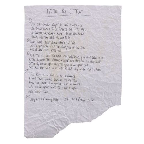 Lot # 200. Noel Gallagher Handwritten "Little by Little" Lyrics ### NOEL GALLAGHER