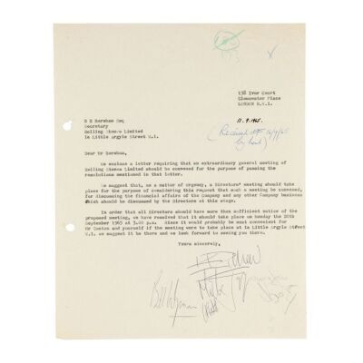 Lot # 330. Mick Jagger, Brian Jones, Keith Richards, Bill Wyman, and Charlie Watts-Signed Extraordinary General Meeting Letter ### ROLLING STONES, THE
