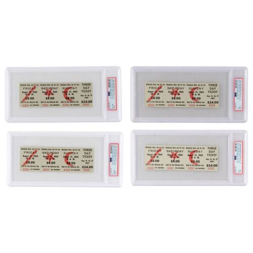 Lot # 392. Set of Four PSA Graded Original and Unused Numerically Sequential Woodstock Festival Tickets ### WOODSTOCK MUSIC AND ART FAIR (1969)