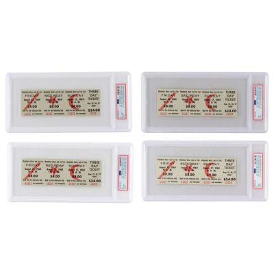 Lot # 392. Set of Four PSA Graded Original and Unused Numerically Sequential Woodstock Festival Tickets ### WOODSTOCK MUSIC AND ART FAIR (1969)